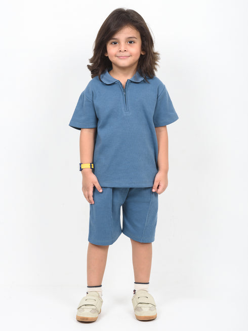 Classic Zip Polo Set (Dusty Blue)