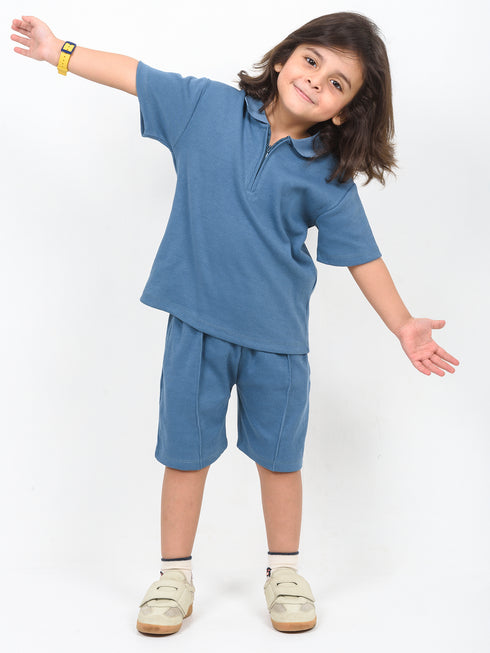 Classic Zip Polo Set (Dusty Blue)
