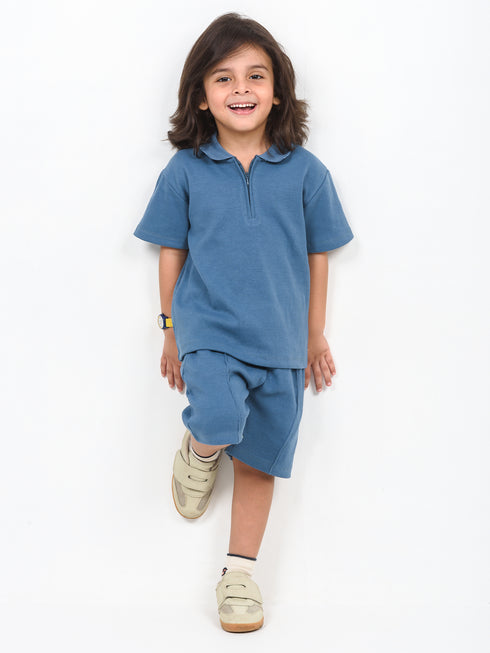 Classic Zip Polo Set (Dusty Blue)