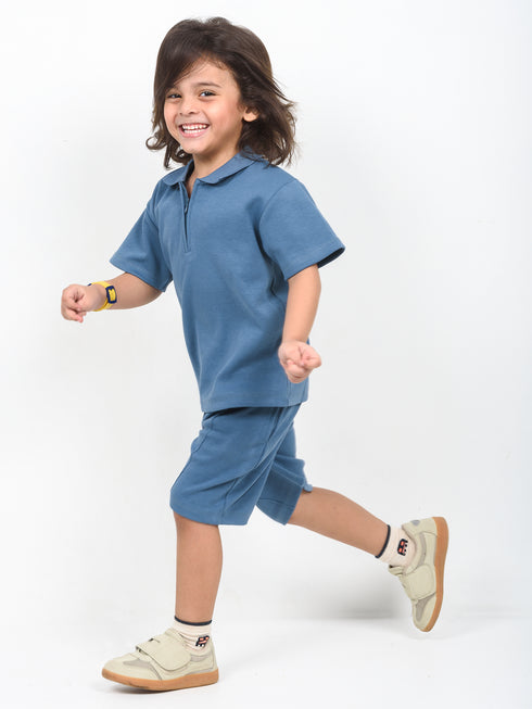 Classic Zip Polo Set (Dusty Blue)