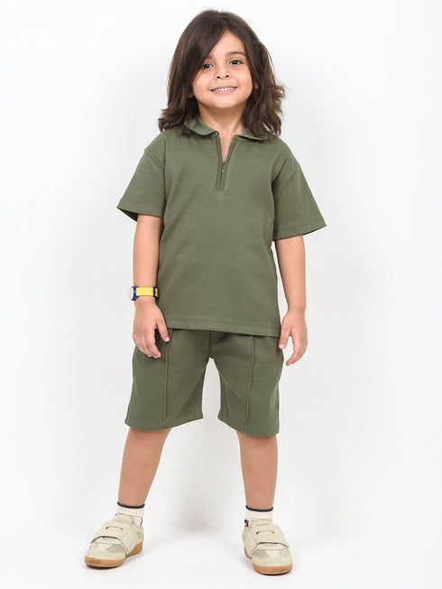 Classic Zip Polo Set (Army Green)