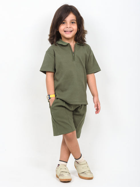 Classic Zip Polo Set (Army Green)