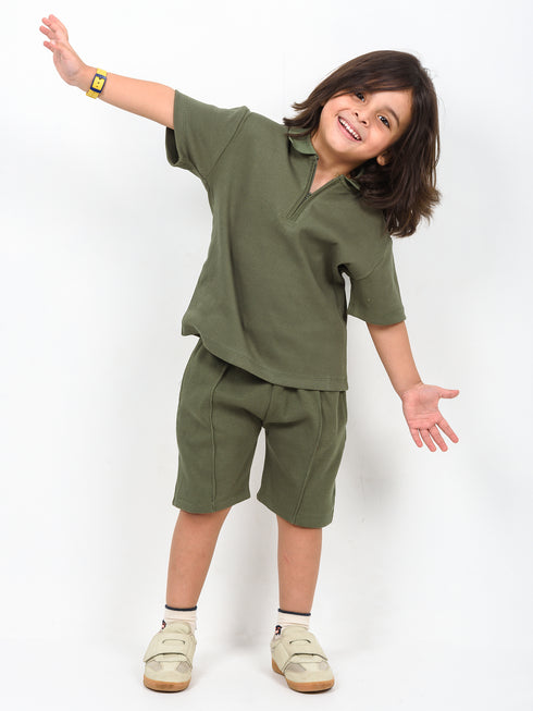 Classic Zip Polo Set (Army Green)