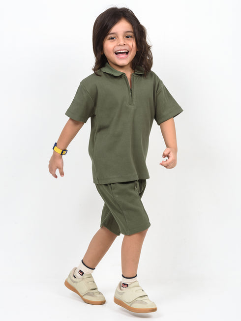 Classic Zip Polo Set (Army Green)