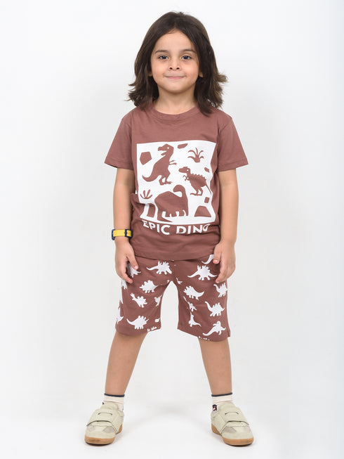 Epic Dino Cotton Short Set (Terracotta)