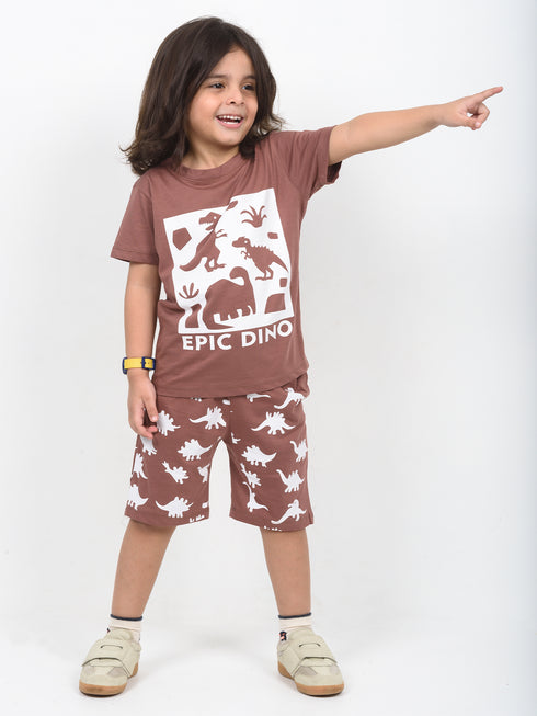 Epic Dino Cotton Short Set (Terracotta)