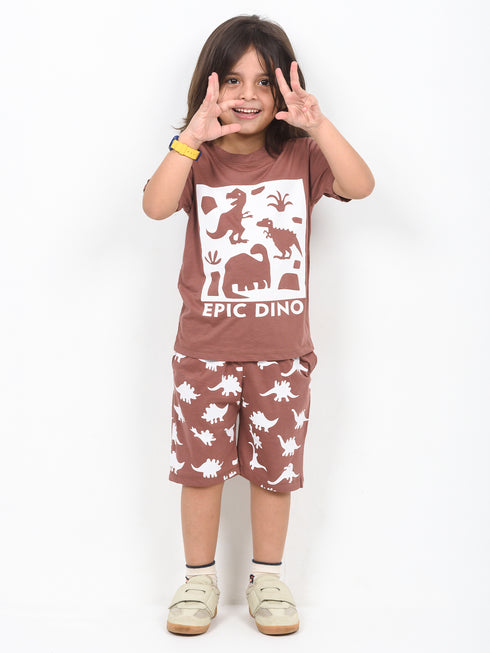 Epic Dino Cotton Short Set (Terracotta)