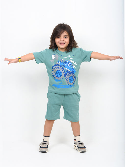 Oversized Monster Wheels Cotton Short Set (Seafoam Green)