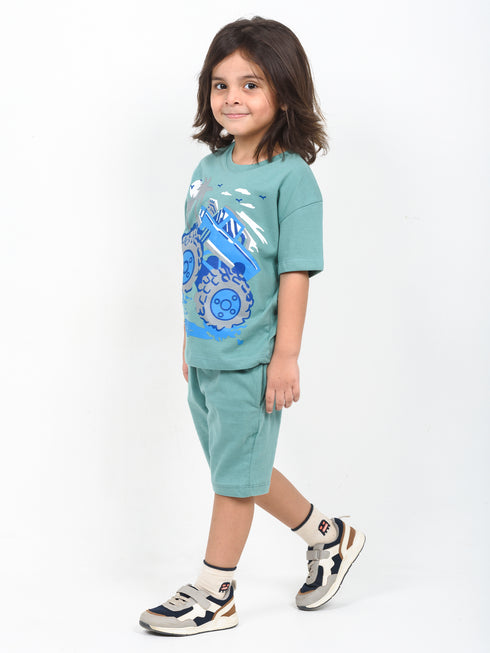 Oversized Monster Wheels Cotton Short Set (Seafoam Green)
