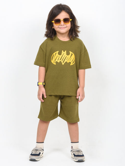Oversized Bat Signal Cotton Short Set (Khaki Olive)