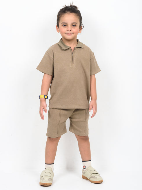 Classic Zip Polo Set (Dark Beige)