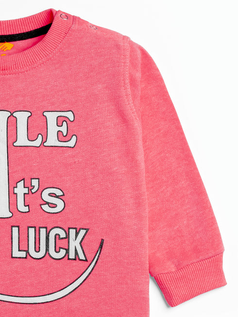 Good Luck Printed Fleece Sleepsuit (Pink)
