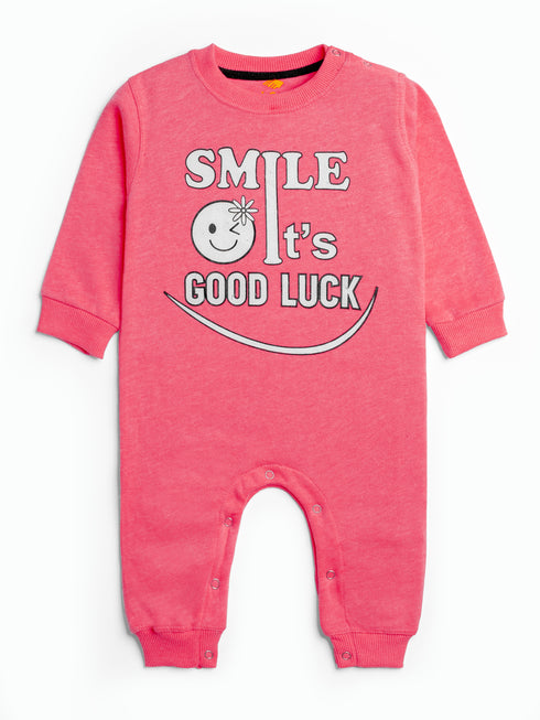 Good Luck Printed Fleece Sleepsuit (Pink)