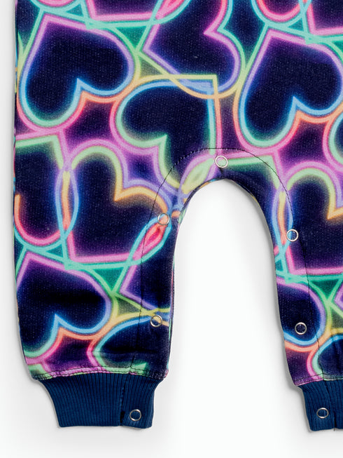 Neon Hearts Fleece Sleepsuit (Navy)