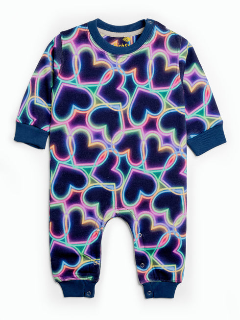 Neon Hearts Fleece Sleepsuit (Navy)