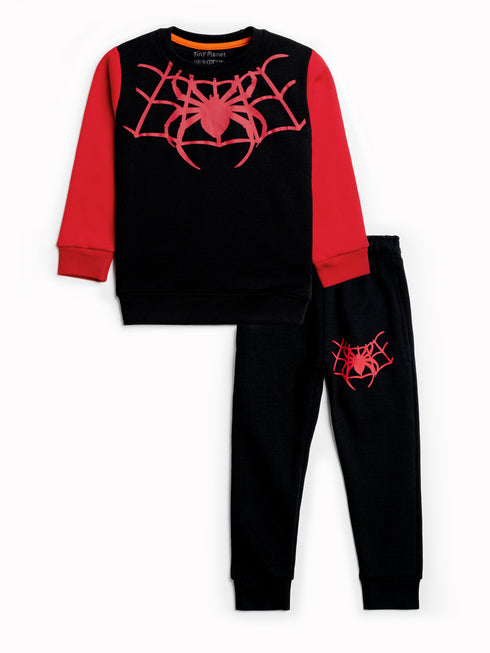Spider Web Fleece Suit (Black/Red)