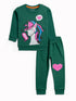 Unicorn Printed Fleece Suit (Dark Green)
