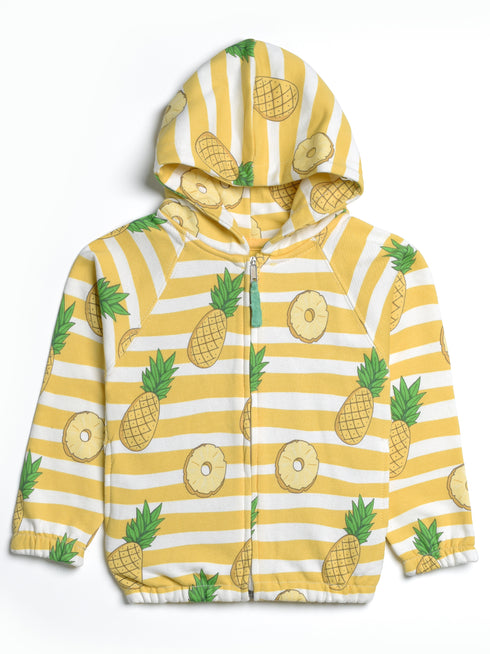 Hooded Pineapple Themed Zipper Terry Suit