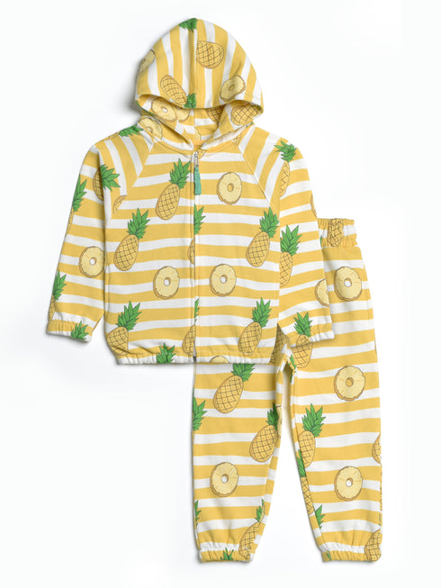 Hooded Pineapple Themed Zipper Terry Suit