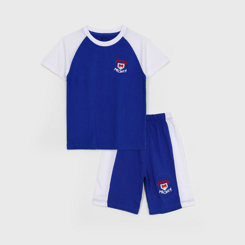 Minnie Mickey Embroidered Short Set (Blue-White)