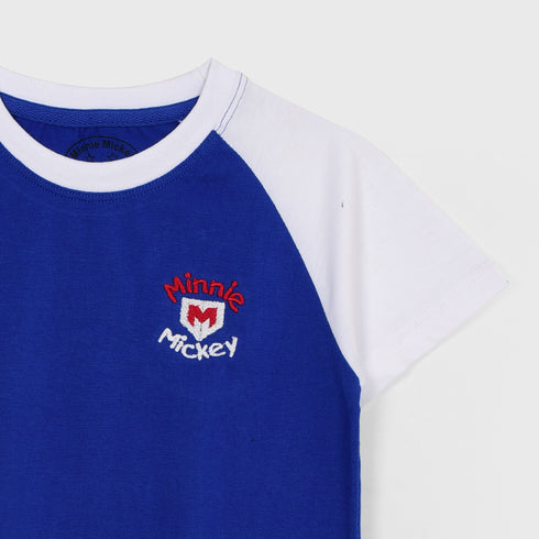 Minnie Mickey Embroidered Short Set (Blue-White)