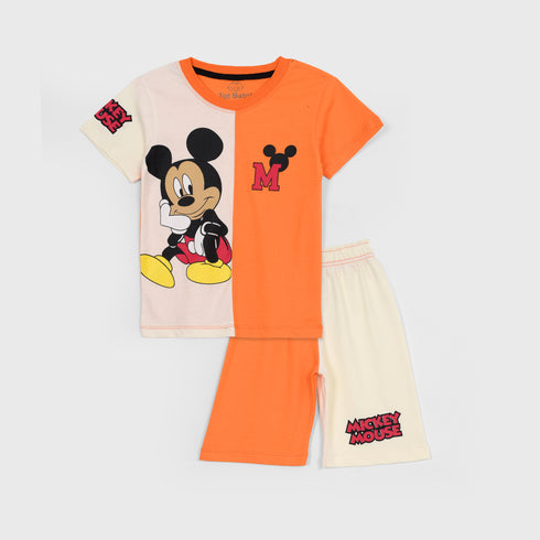Mickey Mouse Printed Short Set (Orange-White)