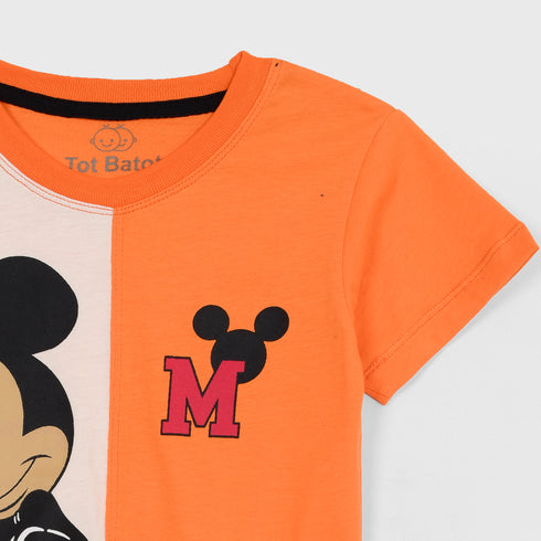 Mickey Mouse Printed Short Set (Orange-White)