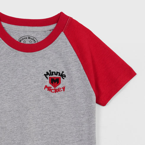 Minnie Mickey Embroidered Short Set (Red-Grey)
