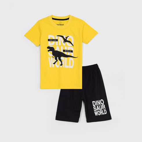 Dinosaur Printed Short Set (Yellow-Black)