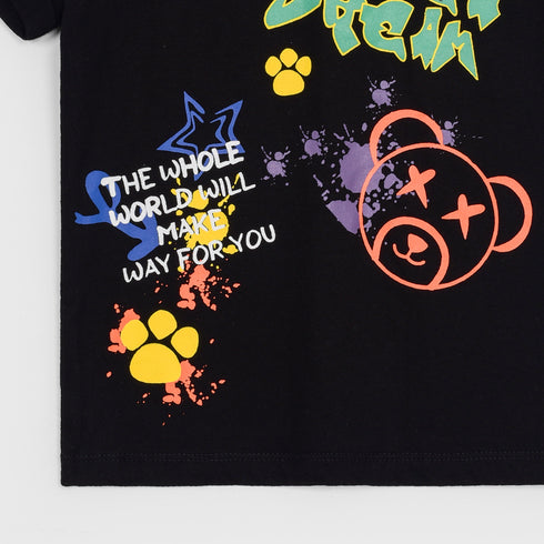 Bear Printed Cotton T-Shirt (Navy)