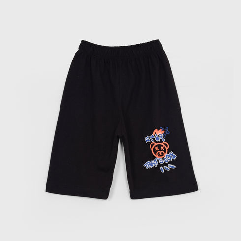 Bear Printed Cotton Short Set (Black)