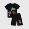 Bear Printed Cotton Short Set (Black)