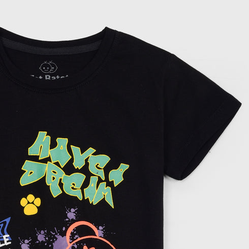 Bear Printed Cotton Short Set (Black)