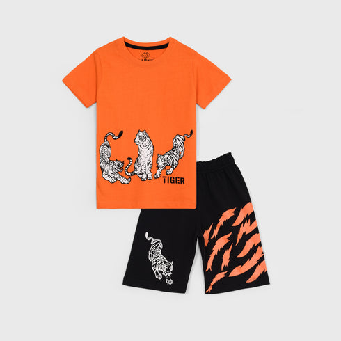 Tiger Printed Short Set (Orange)