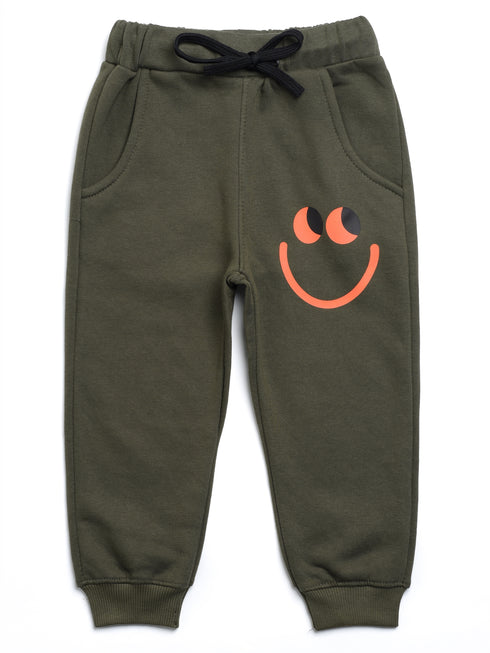 Smiley Towel Print Fleece Suit (Dark Olive Beige)