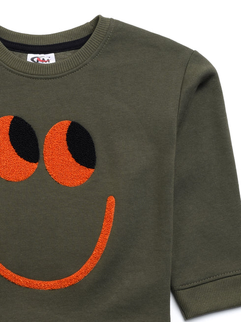 Smiley Towel Print Fleece Suit (Dark Olive Beige)