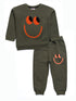 Smiley Towel Print Fleece Suit (Dark Olive Beige)