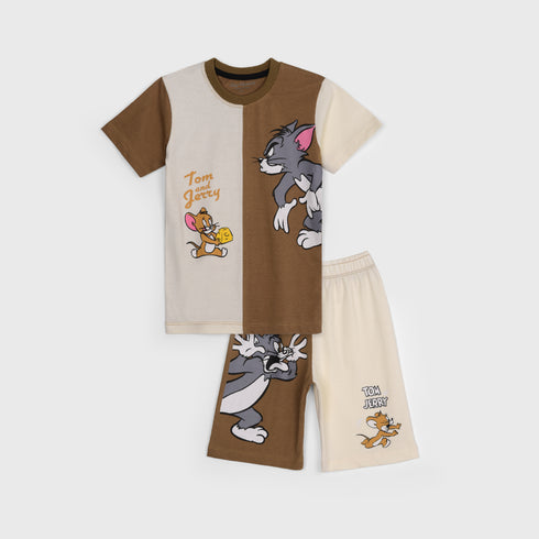 Tom & Jerry Cotton Short Set (Brown-Off White)