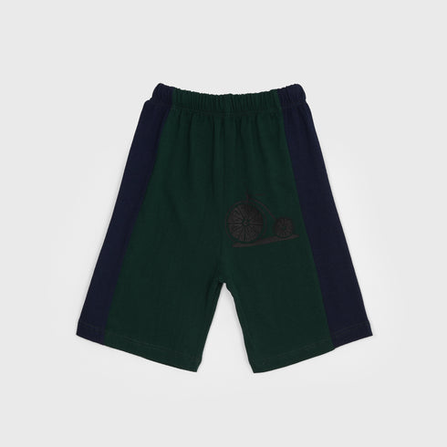 Orange Bicycle Printed Cotton Short Set (Dark Green)
