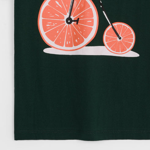 Orange Bicycle Printed Cotton Short Set (Dark Green)