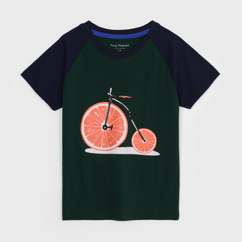 Orange Bicycle Printed Cotton Short Set (Dark Green)