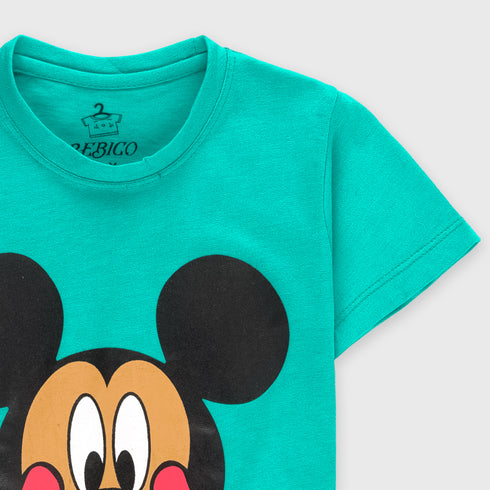 Mickey Mouse Printed Cotton Short Set (Sea Green)