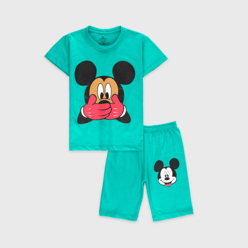 Mickey Mouse Printed Cotton Short Set (Sea Green)