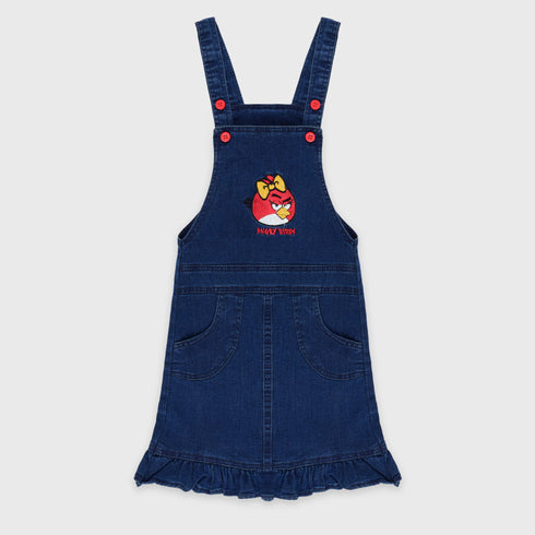 Denim Angry Bird Embroided Frock (Blue)