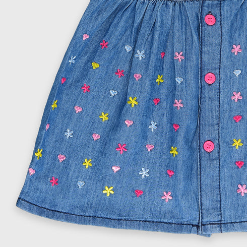 Denim Hearts and Stars Printed Frock (Blue)