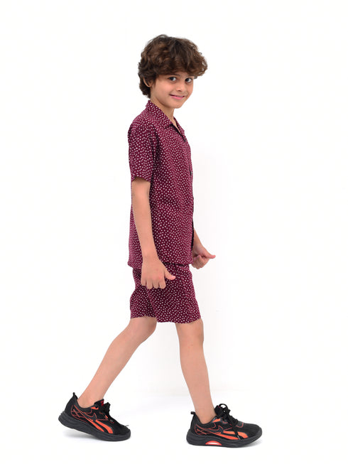 Stars Printed Imported Linen Set (Maroon)