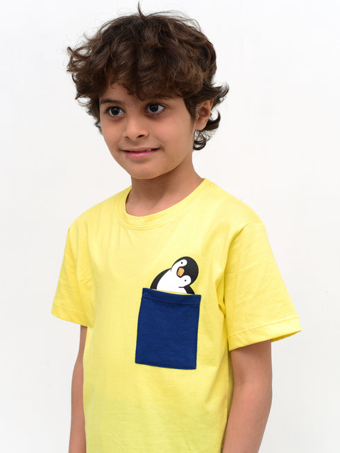 Penguin Pocket Cotton Short Set (Yellow-Blue)