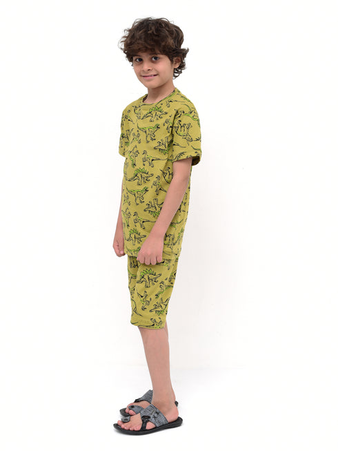 Dino Allover Printed Short Set (Leaf Green)