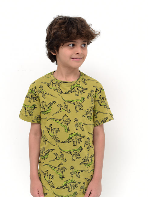 Dino Allover Printed Short Set (Leaf Green)