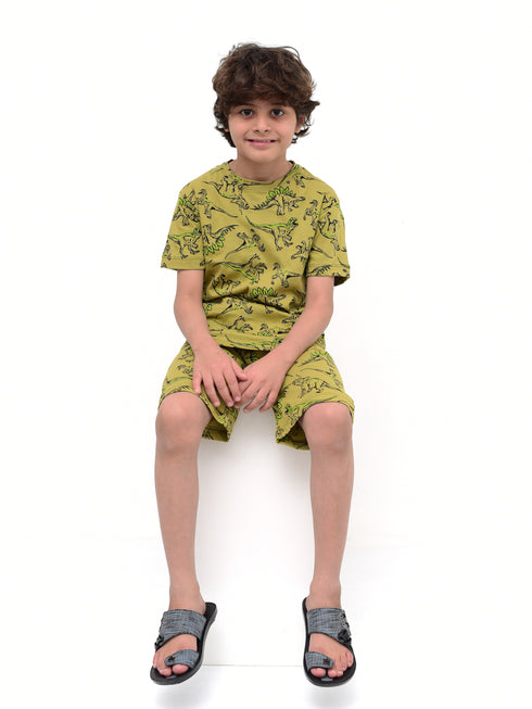 Dino Allover Printed Short Set (Leaf Green)
